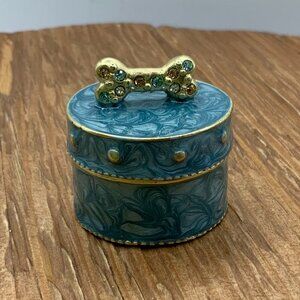 Enamel Jeweled Blue Swirl Bone "I Love My Dog" Small Trinket Box
